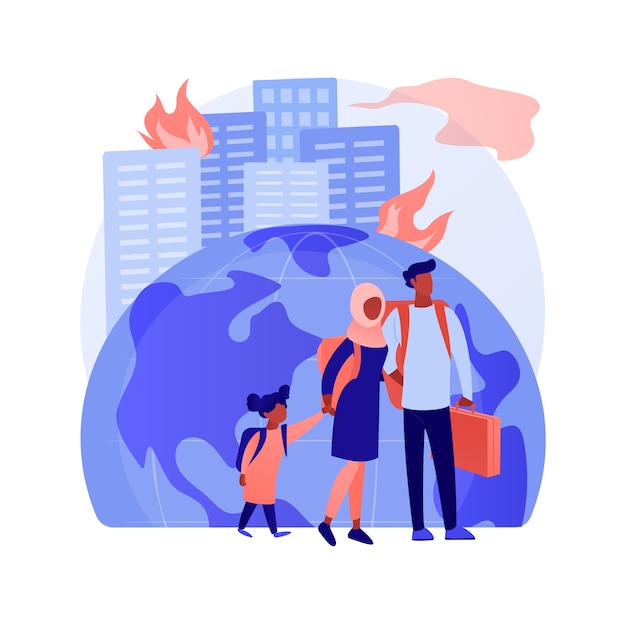 Free vector forced migration abstract concept vector illustration. movement of people, forced displacement, refugee group, run from war, travelling with bags, return home, displaced persons abstract metaphor.