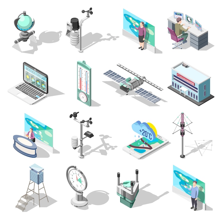 Free Vector forecasters office building and devices