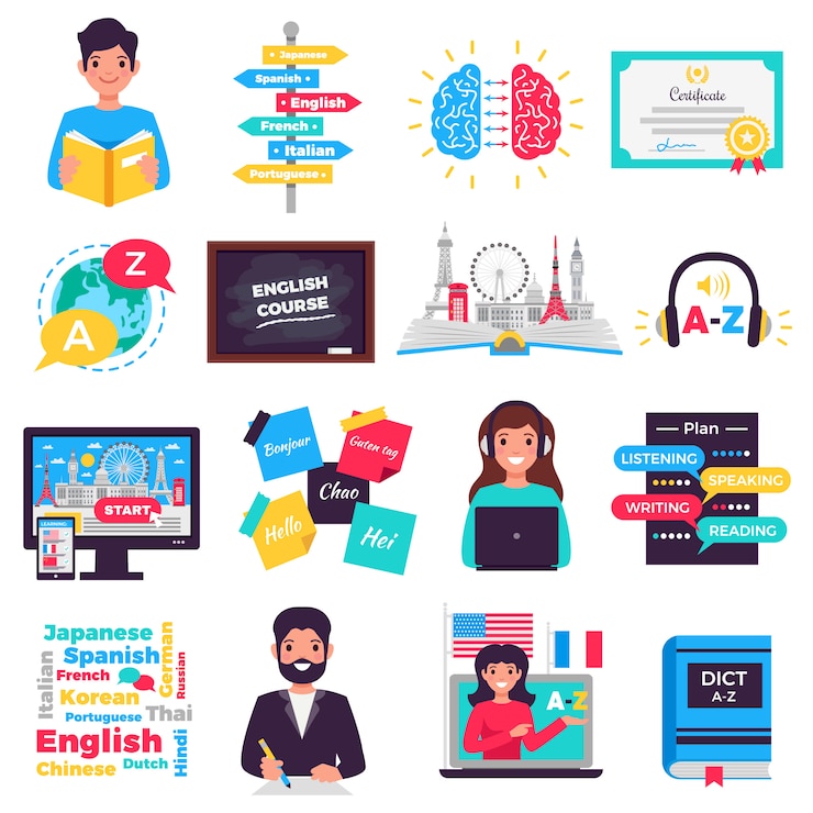 Free Vector foreign language learning program element collection