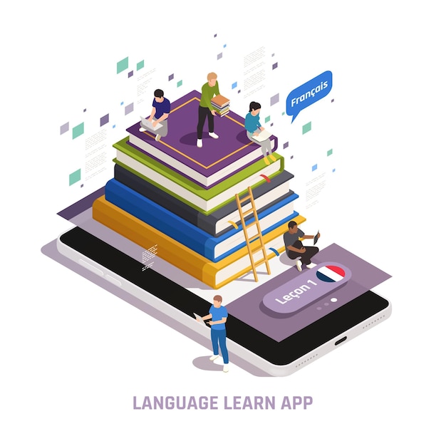 Free vector foreign language online learning illustration