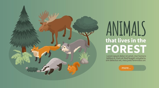 Бесплатное векторное изображение Горизонтальные баннеры лесных животных
