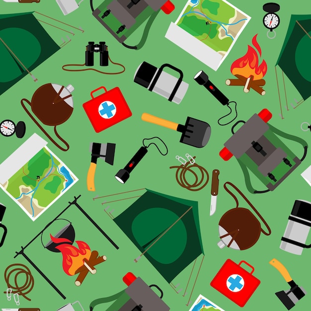 Free vector forest camp seamless pattern