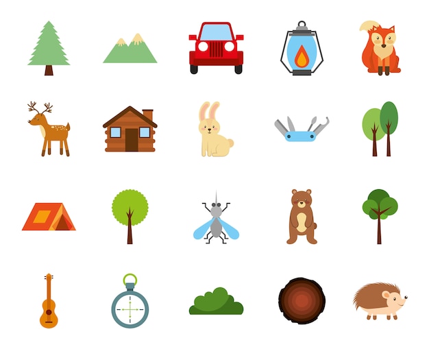 Forest camping zone set icons