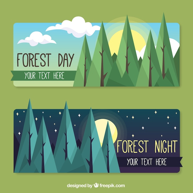 Free vector forest day and night banners in flat design