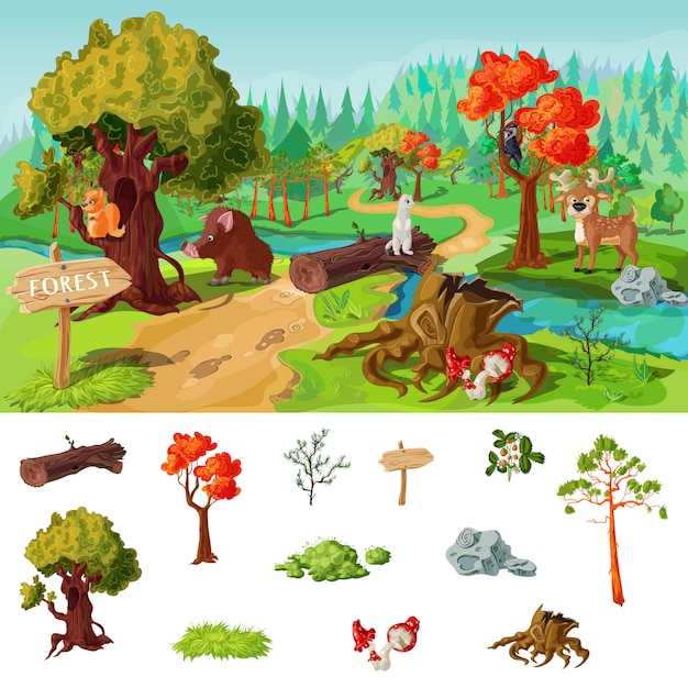 Free vector forest elements concept