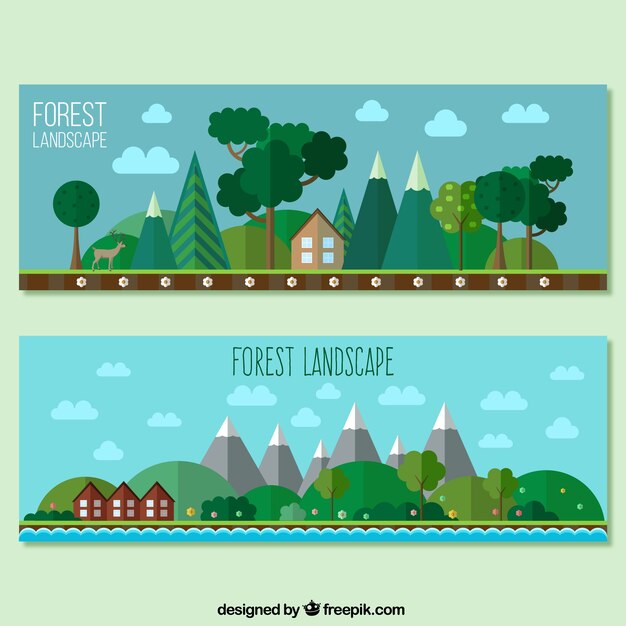 Forest landscape banners in flat design