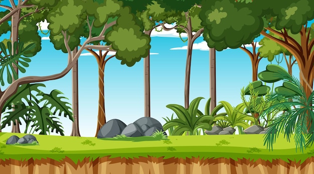 Free vector forest landscape scene at day time with many different trees