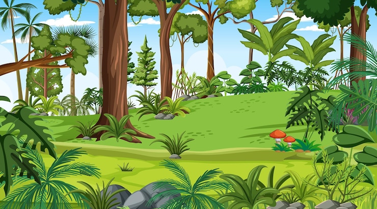 Free Vector forest landscape scene at day time with many different trees