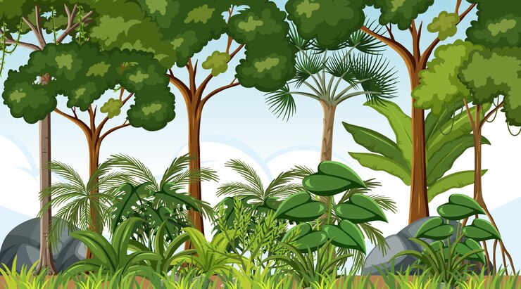 Free Vector forest landscape scene at day time with many trees