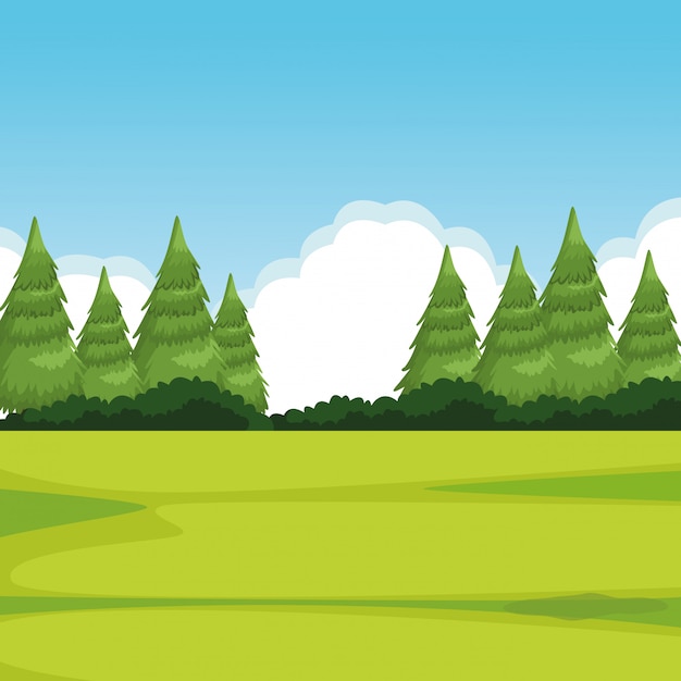 Бесплатное векторное изображение Лесной пейзаж с сосной