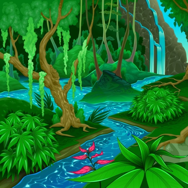 Free Vector forest landscape with a river