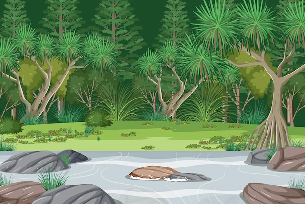 Free vector forest landscape with river