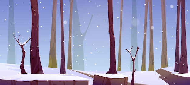 Free vector forest landscape with white snow in winter