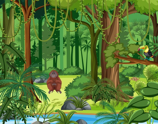 Forest scene with different wild animals