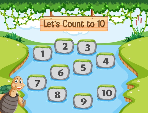 Scena della foresta con modello di gioco lets count to 10