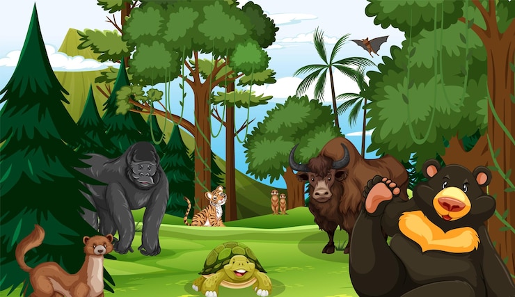 मुफ़्त वेक्टर forest scene with various wild animals