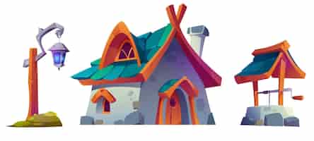 Free vector forest village or dwarves valley house objects