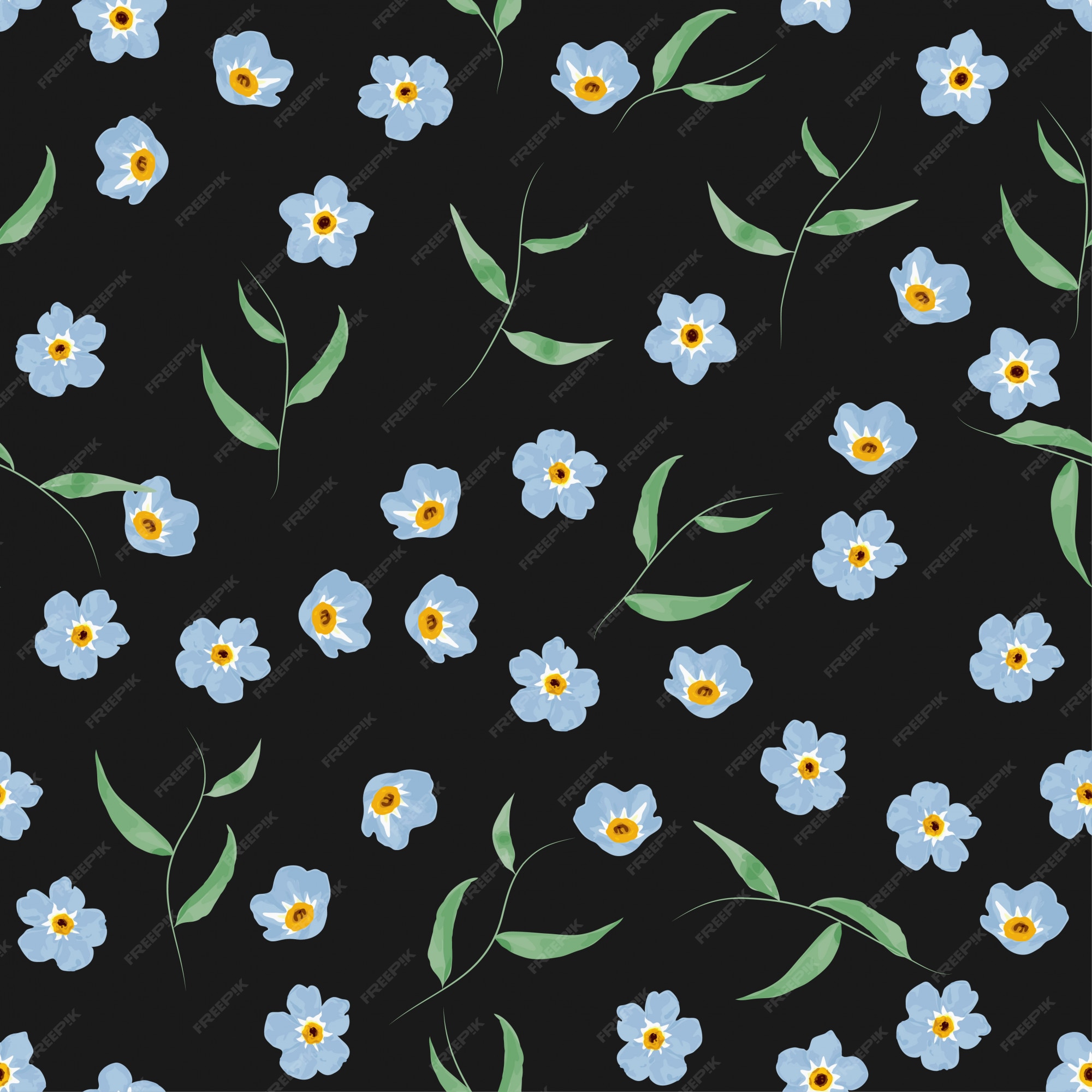 Premium Vector | Forget me not flower and leaf seamless pattern