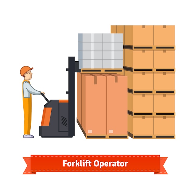 Free vector forklift operator loading boxes