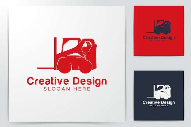 フォークリフトとクレーン、掘削機とトラクター、ブルドーザーのロゴのアイデア。インスピレーションのロゴデザイン。テンプレートベクトル図。白い背景に分離