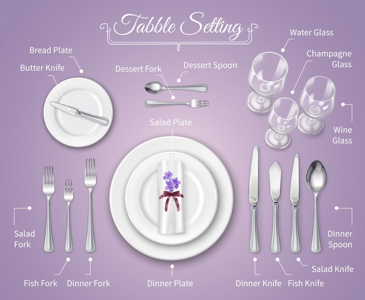 Free Vector formal dinner place setting infographics