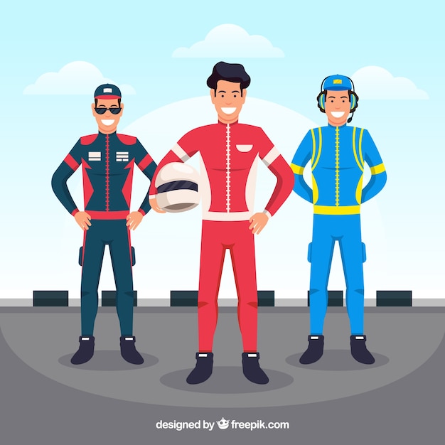 Free vector formula 1 pilot character collection with flat design