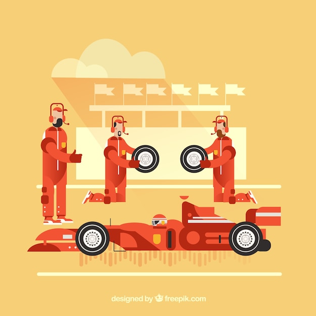 Formula 1 pit stop workers with flat design