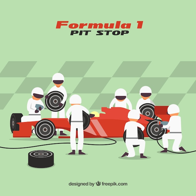 Vettore gratuito lavoratori di pit stop di formula 1 con design piatto