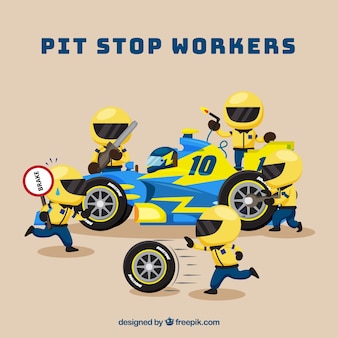 Formula 1 Pit Stop Workers With Flat Design