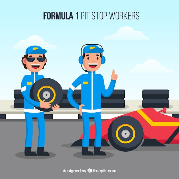 Vettore gratuito lavoratori di pit stop di formula 1