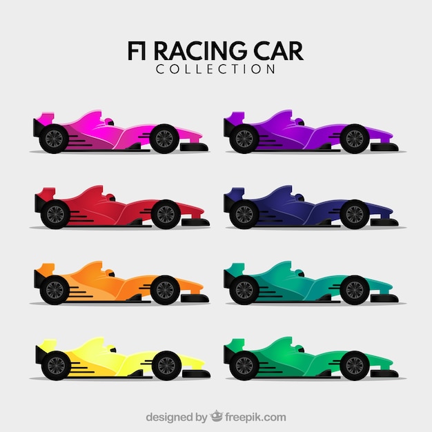 Бесплатное векторное изображение Коллекция гоночных автомобилей формулы-1 в разных цветах