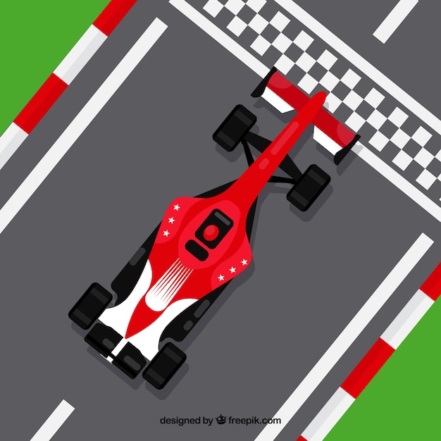 Formula 1 racing car crossing finish line