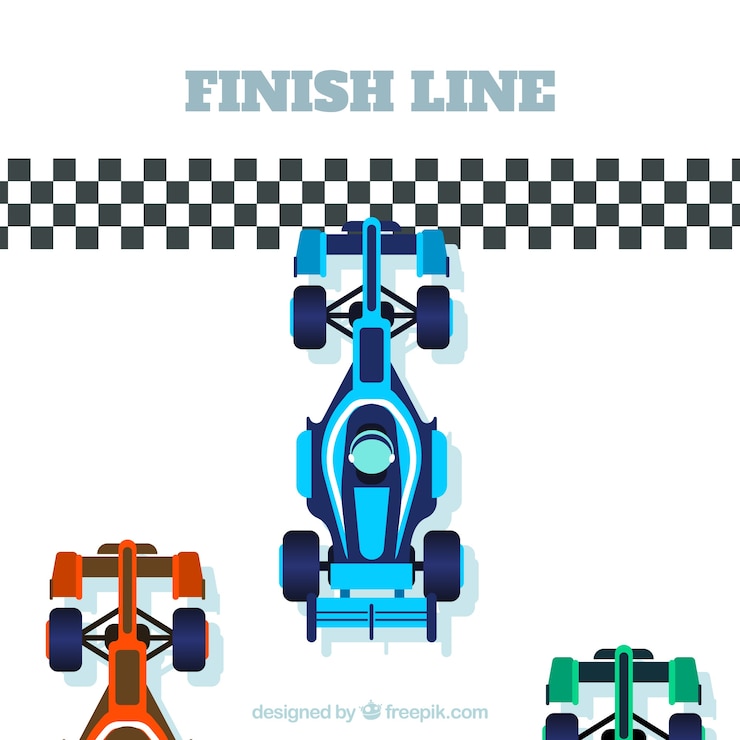 Free Vector formula 1 racing car at finish line with flat design