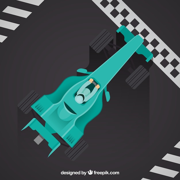 Free vector formula 1 racing car at the finish line with top view
