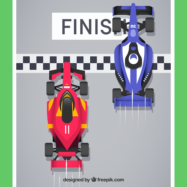 Free vector formula 1 racing cars crossing finish line