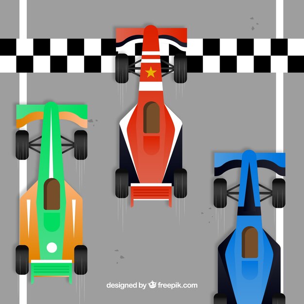 フォーミュラ1レーシングカー、フィニッシュラインでトップビュー
