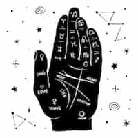 Free vector fortune teller hand with palmistry diagram and stars