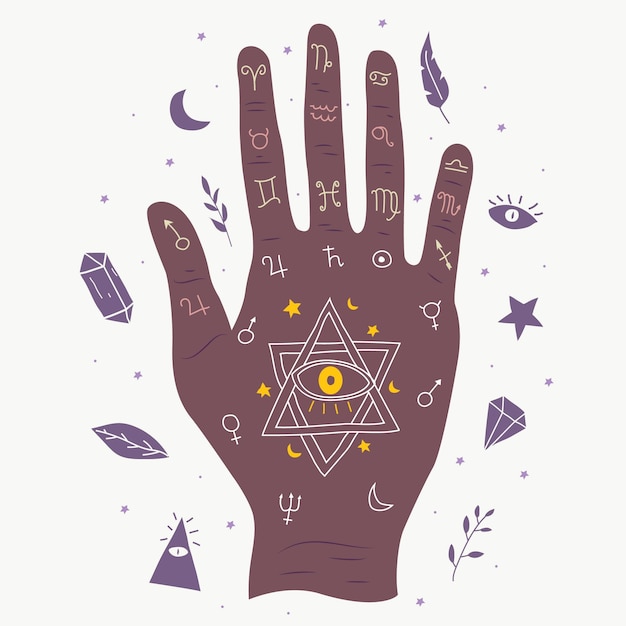 Free vector fortune teller hand with palmistry diagram