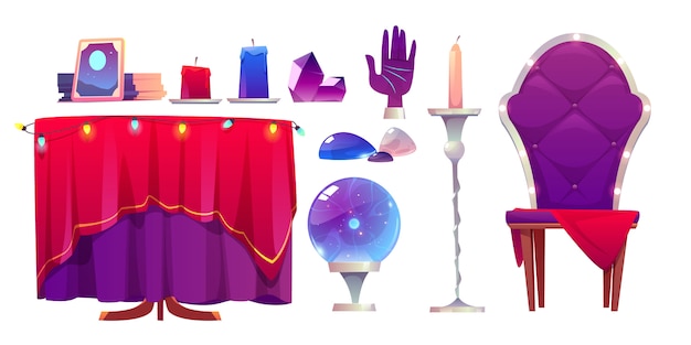 Free vector fortune teller magic ball, crystal and mirror