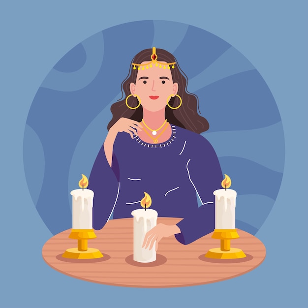 Free vector fortune teller woman with candles