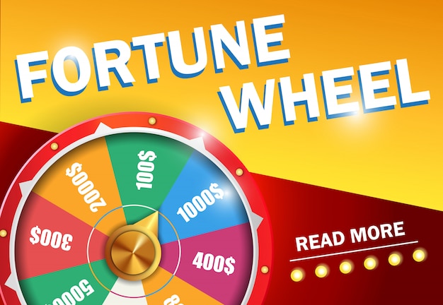 Fortune wheel read more lettering on red and yellow background.