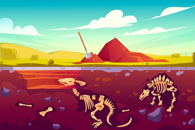 Free vector fossil dinosaurs excavation, paleontology works