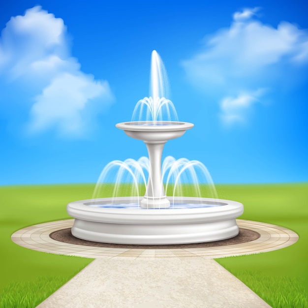 Free vector fountain in garden vintage composition