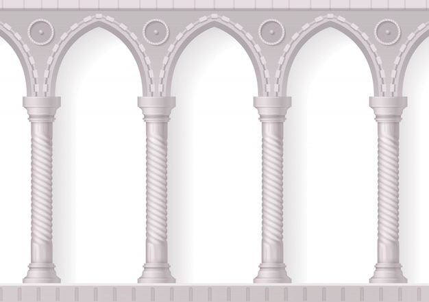 Free vector four antique white columns realistic 3d composition with ribbing on white