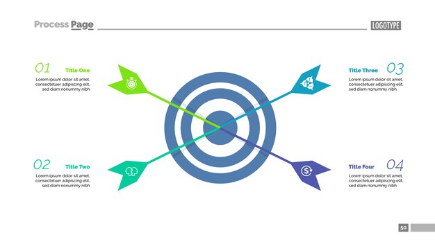 Four arrows hitting target process chart template. business data visualization.