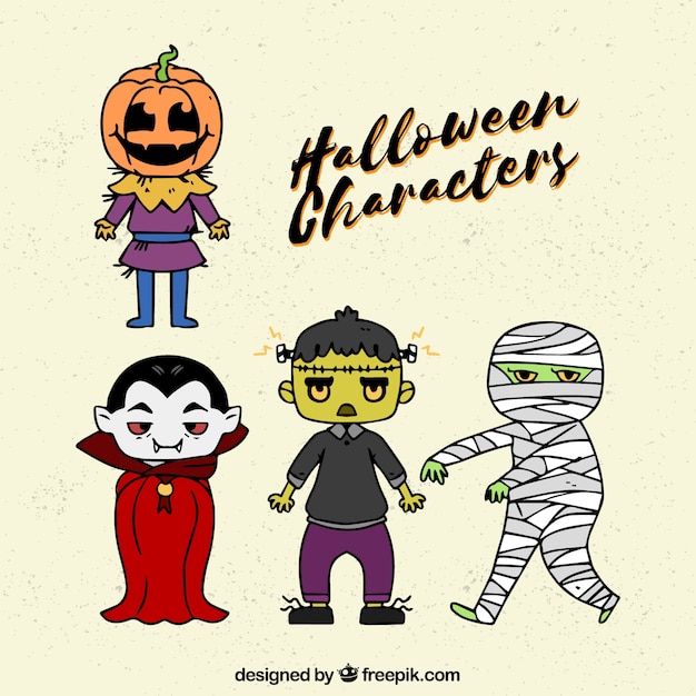 Free vector four basic halloween characters