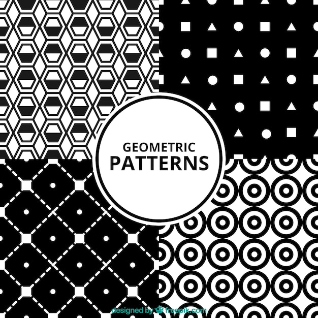 Four beautiful geometric patterns in black and white  