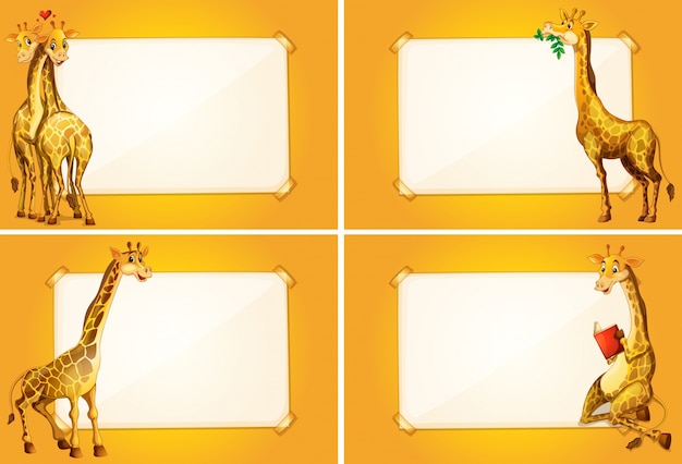 Бесплатное векторное изображение Четыре пограничных шаблона с симпатичными жирафами