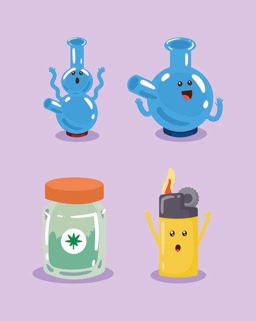 четыре иконки набора наркотиков каннабиса