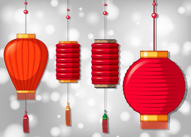 Vettore gratuito quattro lanterne cinesi in diversi disegni